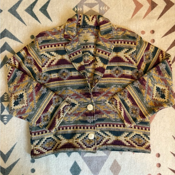 Vintage New Identity Tapestry Jacket Large 100% Cotton Southwestern Cropped Boho - Picture 1 of 15